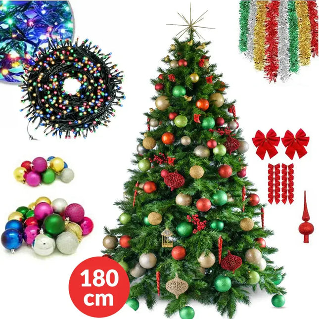 Brad Artificial de Craciun 180cm Set Decoratiuni Incluse
