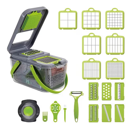 Razatoare multifunctionala pentru fructe si legume, 22 piese, Caserola inclusa