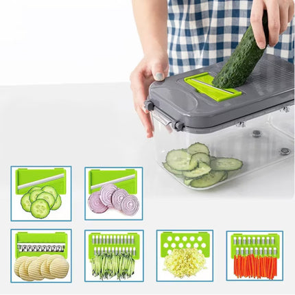 Razatoare multifunctionala pentru fructe si legume, 22 piese, Caserola inclusa