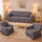 Set Huse Elastice si Creponate cu Volan, Canapea 3 Persoane + 2 Huse Fotolii