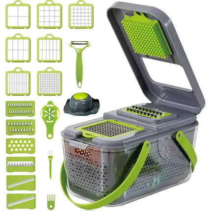 Razatoare multifunctionala pentru fructe si legume, 22 piese, Caserola inclusa